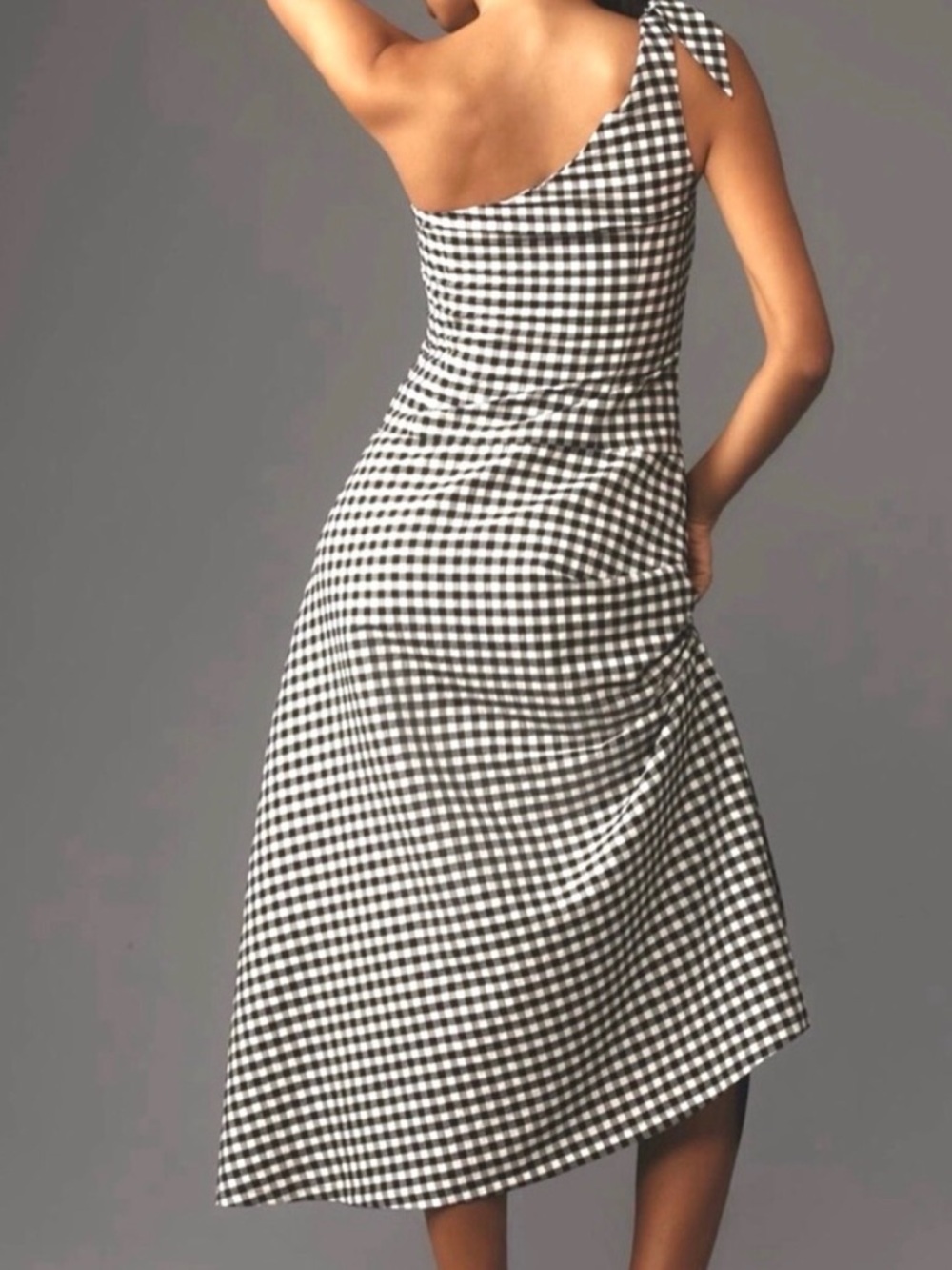 Anthropologie One Shoulder Black & White Gingham Dress Small NWT - Picture 6 of 12